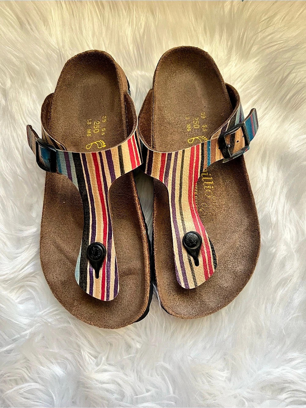 Papillio Gizeh Striped Sandals W9 Brown & Multicolor